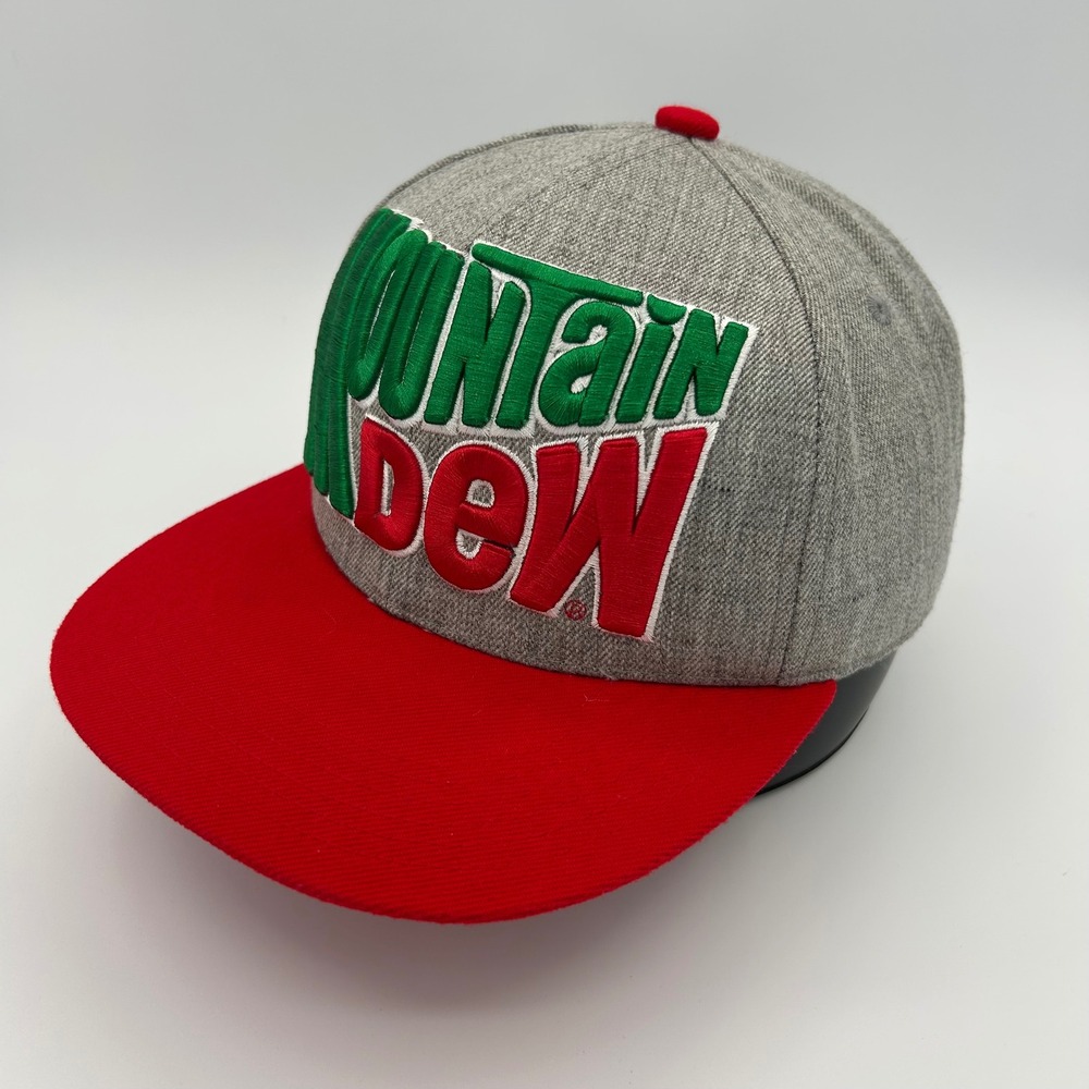 Mountain Dew Snapback Hat Mens OSFM Grey Red Embroidered Streetwear Y2K Style